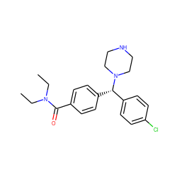 CCN(CC)C(=O)c1ccc([C@@H](c2ccc(Cl)cc2)N2CCNCC2)cc1 ZINC000022450843