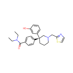 CCN(CC)C(=O)c1ccc([C@]2(c3cccc(O)c3)CCCN(Cc3nccs3)C2)cc1 ZINC000033971505