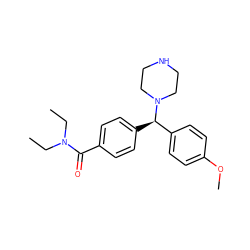 CCN(CC)C(=O)c1ccc([C@H](c2ccc(OC)cc2)N2CCNCC2)cc1 ZINC000022939791