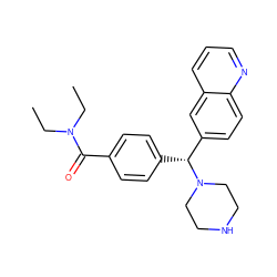 CCN(CC)C(=O)c1ccc([C@H](c2ccc3ncccc3c2)N2CCNCC2)cc1 ZINC000022939838