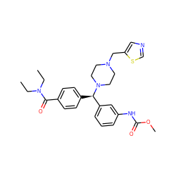 CCN(CC)C(=O)c1ccc([C@H](c2cccc(NC(=O)OC)c2)N2CCN(Cc3cncs3)CC2)cc1 ZINC000073196812