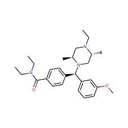 CCN(CC)C(=O)c1ccc([C@H](c2cccc(OC)c2)N2C[C@@H](C)N(CC)C[C@@H]2C)cc1 ZINC000022939639