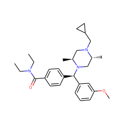 CCN(CC)C(=O)c1ccc([C@H](c2cccc(OC)c2)N2C[C@@H](C)N(CC3CC3)C[C@@H]2C)cc1 ZINC000022939661