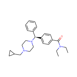 CCN(CC)C(=O)c1ccc([C@H](c2ccccc2)N2CCN(CC3CC3)CC2)cc1 ZINC000022939779