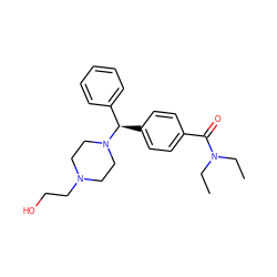 CCN(CC)C(=O)c1ccc([C@H](c2ccccc2)N2CCN(CCO)CC2)cc1 ZINC000028761670