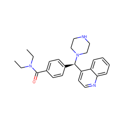 CCN(CC)C(=O)c1ccc([C@H](c2ccnc3ccccc23)N2CCNCC2)cc1 ZINC000022939827