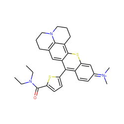 CCN(CC)C(=O)c1ccc(-c2c3ccc(=[N+](C)C)cc-3sc3c4c5c(cc23)CCCN5CCC4)s1 ZINC000095561832