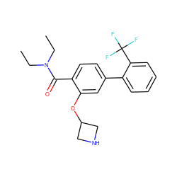 CCN(CC)C(=O)c1ccc(-c2ccccc2C(F)(F)F)cc1OC1CNC1 ZINC000096175904