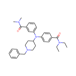 CCN(CC)C(=O)c1ccc(N(c2cccc(C(=O)N(C)C)c2)C2CCN(Cc3ccccc3)CC2)cc1 ZINC000045299958