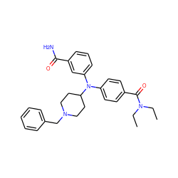 CCN(CC)C(=O)c1ccc(N(c2cccc(C(N)=O)c2)C2CCN(Cc3ccccc3)CC2)cc1 ZINC000003988424