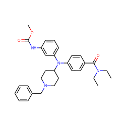 CCN(CC)C(=O)c1ccc(N(c2cccc(NC(=O)OC)c2)C2CCN(Cc3ccccc3)CC2)cc1 ZINC000045287134