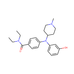 CCN(CC)C(=O)c1ccc(N(c2cccc(O)c2)C2CCN(C)CC2)cc1 ZINC000045284211