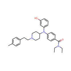 CCN(CC)C(=O)c1ccc(N(c2cccc(O)c2)C2CCN(CCc3ccc(C)cc3)CC2)cc1 ZINC000045260524