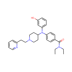 CCN(CC)C(=O)c1ccc(N(c2cccc(O)c2)C2CCN(CCc3ccccn3)CC2)cc1 ZINC000045260034