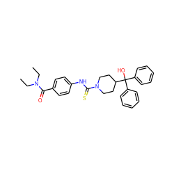 CCN(CC)C(=O)c1ccc(NC(=S)N2CCC(C(O)(c3ccccc3)c3ccccc3)CC2)cc1 ZINC000084757151