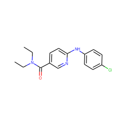 CCN(CC)C(=O)c1ccc(Nc2ccc(Cl)cc2)nc1 ZINC000045366935