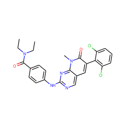 CCN(CC)C(=O)c1ccc(Nc2ncc3cc(-c4c(Cl)cccc4Cl)c(=O)n(C)c3n2)cc1 ZINC000013812768