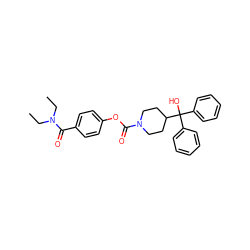 CCN(CC)C(=O)c1ccc(OC(=O)N2CCC(C(O)(c3ccccc3)c3ccccc3)CC2)cc1 ZINC000084758306