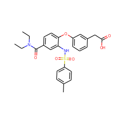 CCN(CC)C(=O)c1ccc(Oc2cccc(CC(=O)O)c2)c(NS(=O)(=O)c2ccc(C)cc2)c1 ZINC000045257361