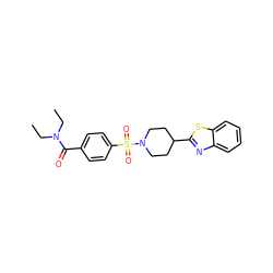 CCN(CC)C(=O)c1ccc(S(=O)(=O)N2CCC(c3nc4ccccc4s3)CC2)cc1 ZINC000001335222