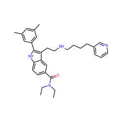 CCN(CC)C(=O)c1ccc2[nH]c(-c3cc(C)cc(C)c3)c(CCNCCCCc3cccnc3)c2c1 ZINC000029465673