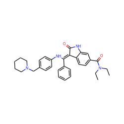 CCN(CC)C(=O)c1ccc2c(c1)NC(=O)/C2=C(\Nc1ccc(CN2CCCCC2)cc1)c1ccccc1 ZINC000101372804