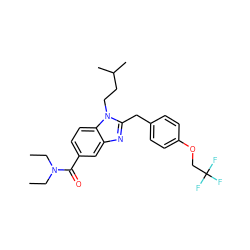 CCN(CC)C(=O)c1ccc2c(c1)nc(Cc1ccc(OCC(F)(F)F)cc1)n2CCC(C)C ZINC000040836235