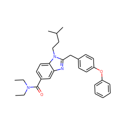 CCN(CC)C(=O)c1ccc2c(c1)nc(Cc1ccc(Oc3ccccc3)cc1)n2CCC(C)C ZINC000040835397