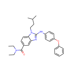 CCN(CC)C(=O)c1ccc2c(c1)nc(Nc1ccc(Oc3ccccc3)cc1)n2CCC(C)C ZINC001772593401