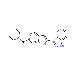 CCN(CC)C(=O)c1ccc2cc(-c3n[nH]c4ccccc34)[nH]c2c1 ZINC000066066056