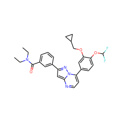 CCN(CC)C(=O)c1cccc(-c2cc3nccc(-c4ccc(OC(F)F)c(OCC5CC5)c4)n3n2)c1 ZINC000045372804