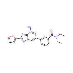 CCN(CC)C(=O)c1cccc(-c2cn3nc(-c4ccco4)nc3c(N)n2)c1 ZINC000028526113