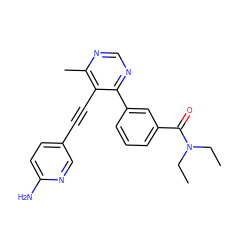 CCN(CC)C(=O)c1cccc(-c2ncnc(C)c2C#Cc2ccc(N)nc2)c1 ZINC000148681251