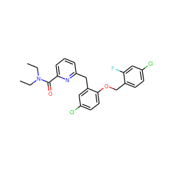 CCN(CC)C(=O)c1cccc(Cc2cc(Cl)ccc2OCc2ccc(Cl)cc2F)n1 ZINC000095594084