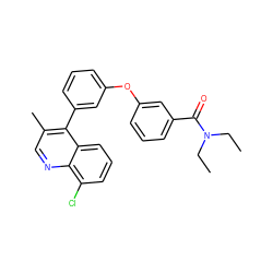 CCN(CC)C(=O)c1cccc(Oc2cccc(-c3c(C)cnc4c(Cl)cccc34)c2)c1 ZINC000040865301