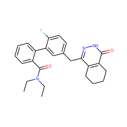 CCN(CC)C(=O)c1ccccc1-c1cc(Cc2n[nH]c(=O)c3c2CCCC3)ccc1F ZINC000139547366