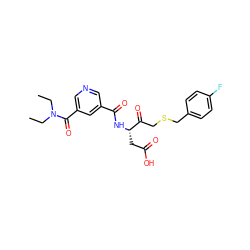 CCN(CC)C(=O)c1cncc(C(=O)N[C@@H](CC(=O)O)C(=O)CSCc2ccc(F)cc2)c1 ZINC000013533725