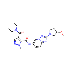 CCN(CC)C(=O)c1cnn(C)c1C(=O)Nc1ccc2nc(N3CC[C@H](OC)C3)nn2c1 ZINC000204939472