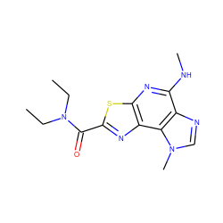 CCN(CC)C(=O)c1nc2c(nc(NC)c3ncn(C)c32)s1 ZINC000042889919