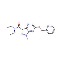 CCN(CC)C(=O)c1nn(C)c2nc(OCc3ccccn3)cnc12 ZINC000103261387