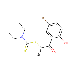 CCN(CC)C(=S)S[C@@H](C)C(=O)c1cc(Br)ccc1O ZINC000001834517