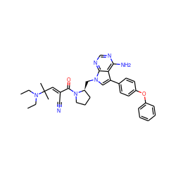 CCN(CC)C(C)(C)/C=C(\C#N)C(=O)N1CCC[C@@H]1Cn1cc(-c2ccc(Oc3ccccc3)cc2)c2c(N)ncnc21 ZINC000205484755