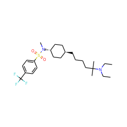 CCN(CC)C(C)(C)CCCC[C@H]1CC[C@H](N(C)S(=O)(=O)c2ccc(C(F)(F)F)cc2)CC1 ZINC000253664976