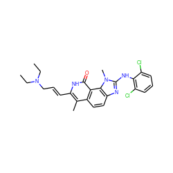 CCN(CC)C/C=C/c1[nH]c(=O)c2c(ccc3nc(Nc4c(Cl)cccc4Cl)n(C)c32)c1C ZINC000001494202