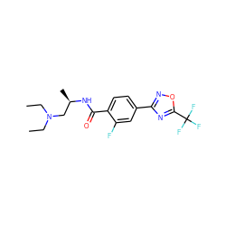 CCN(CC)C[C@@H](C)NC(=O)c1ccc(-c2noc(C(F)(F)F)n2)cc1F ZINC000142885124