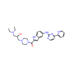 CCN(CC)C[C@@H](O)CN1CCN(C(=O)c2cc3cc(Nc4nccc(-c5ccccn5)n4)ccc3[nH]2)CC1 ZINC000144203150