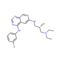 CCN(CC)C[C@@H](O)CNc1cc2c(Nc3cccc(Br)c3)ncnc2cn1 ZINC000021289253