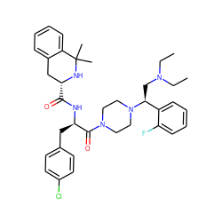 CCN(CC)C[C@@H](c1ccccc1F)N1CCN(C(=O)[C@@H](Cc2ccc(Cl)cc2)NC(=O)[C@@H]2Cc3ccccc3C(C)(C)N2)CC1 ZINC000049778354