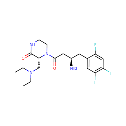 CCN(CC)C[C@@H]1C(=O)NCCN1C(=O)C[C@H](N)Cc1cc(F)c(F)cc1F ZINC000071334628