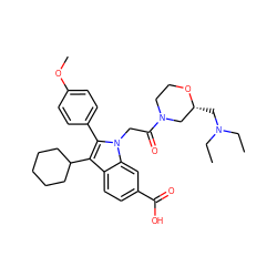 CCN(CC)C[C@@H]1CN(C(=O)Cn2c(-c3ccc(OC)cc3)c(C3CCCCC3)c3ccc(C(=O)O)cc32)CCO1 ZINC000028471985